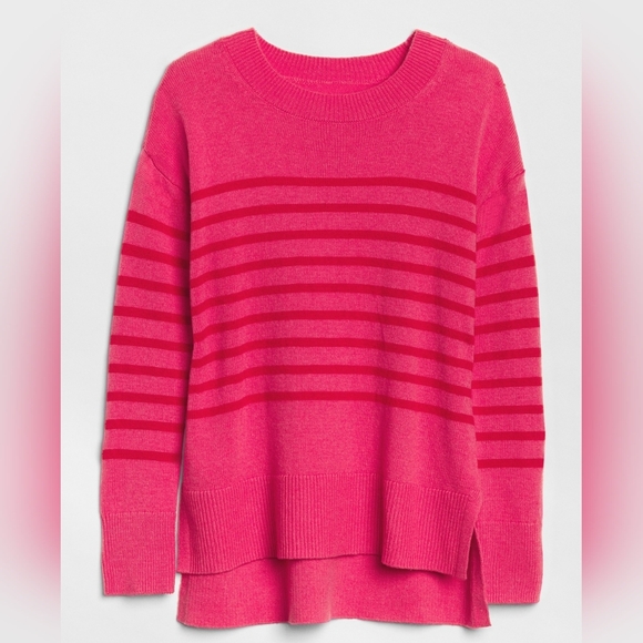 GAP Pink Stripe Crewneck Pullover Tunic Wool Sweater Size Medium - Picture 4 of 11